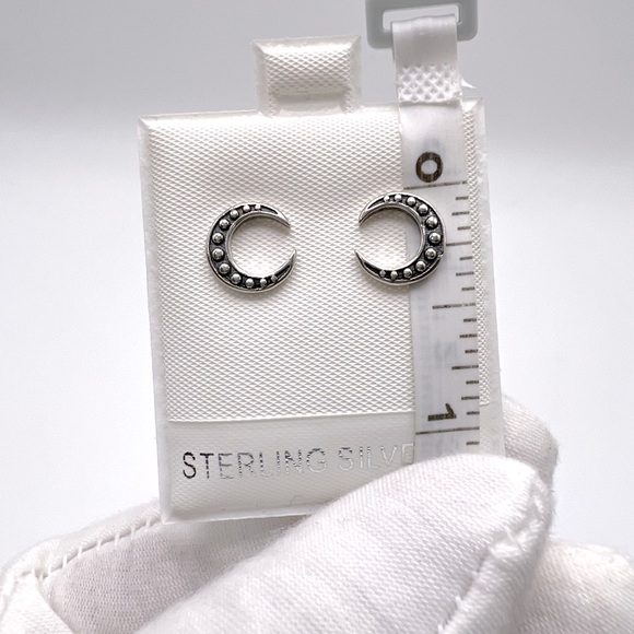 .925 Sterling Silver Crescent Moon Stud Earrings - Picture 5 of 12